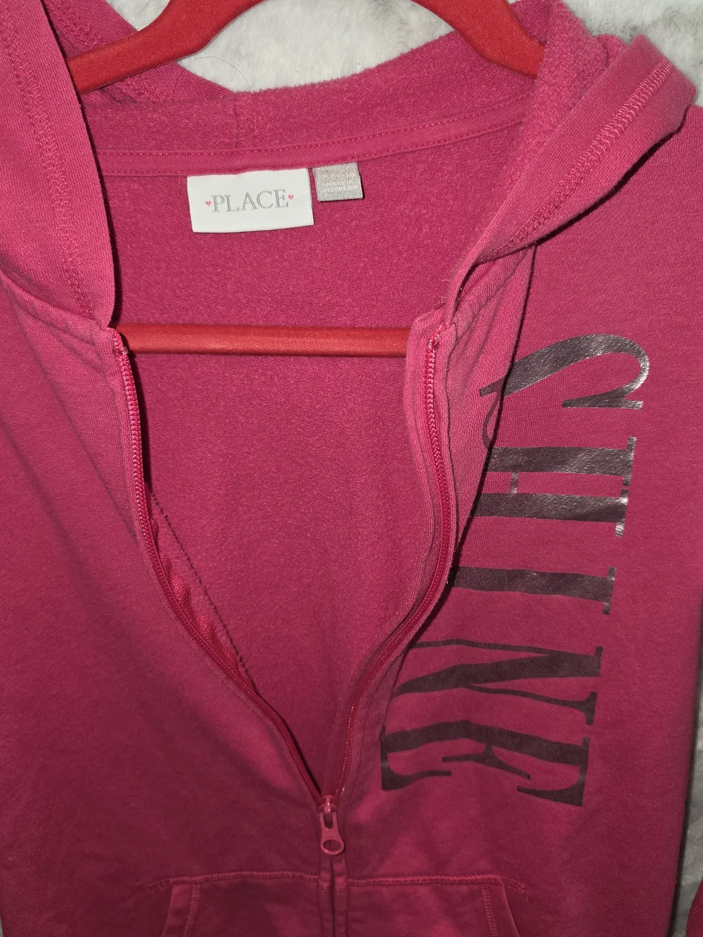 The Children's Place Hot Pink Zip-Up Hoodie with Silver 'SHINE' Graphic